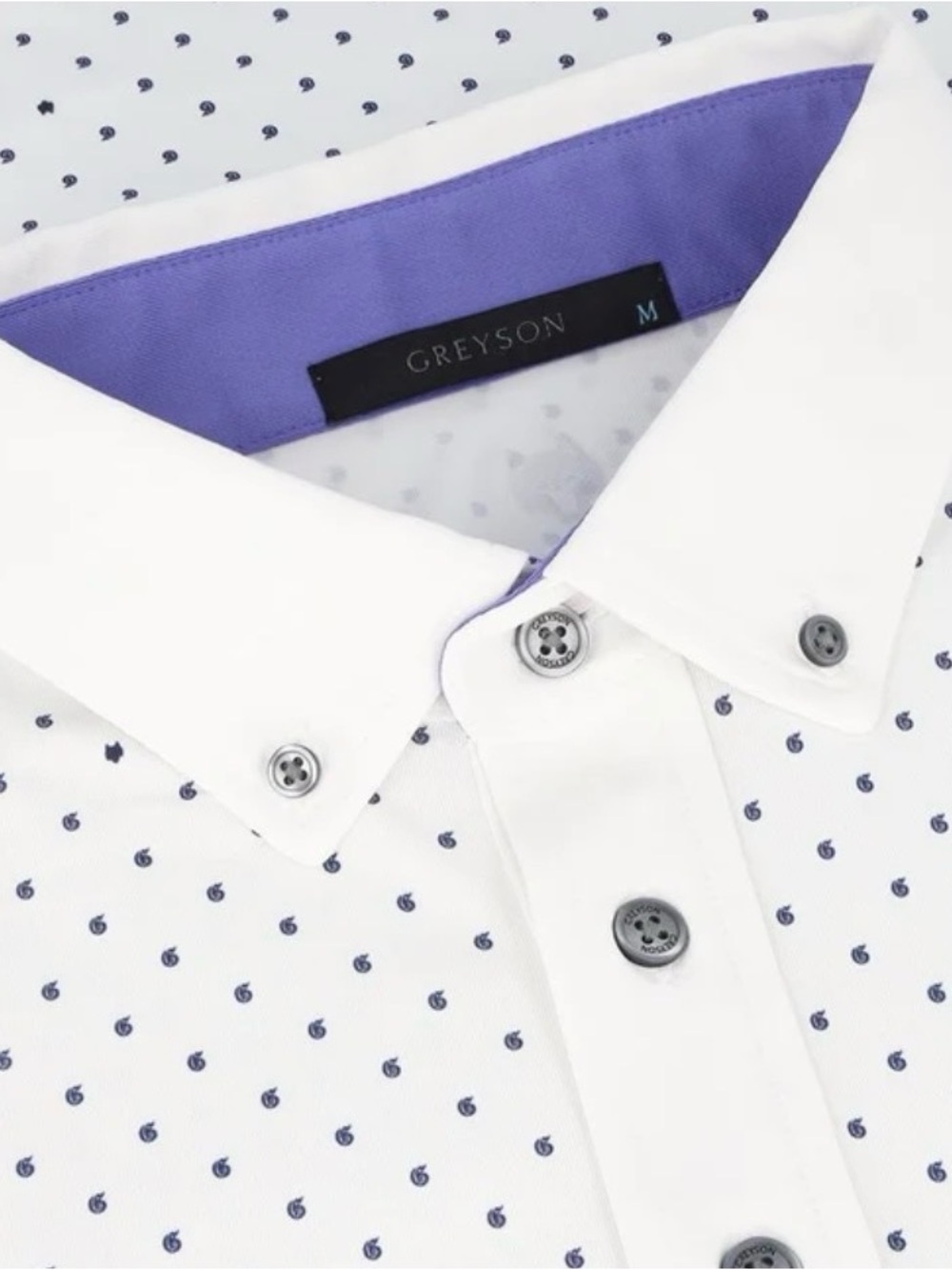 Greyson White Polo with Small Navy Dot Pattern - Picture 5 of 6